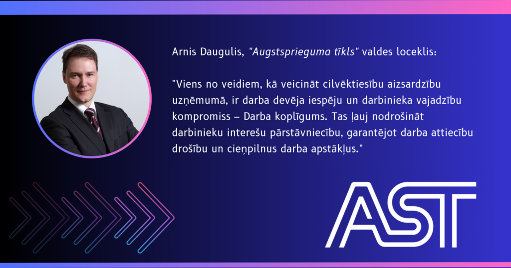 Augstsprieguma tīkls valdes loceklis Arnis Daugulis uzsver - viens no veidiem, kā veicināt cilvēktiesību aizsardzību uzņēmumā, ir darba devēja iespēju un darbinieka vajadzību kompromiss - Darba koplīgums. Tas ļauj nodrošināt darbinieku interešu pārstāvniecību, garantējot darba attiecību drošību un cieņpilnus darba apstākļus.