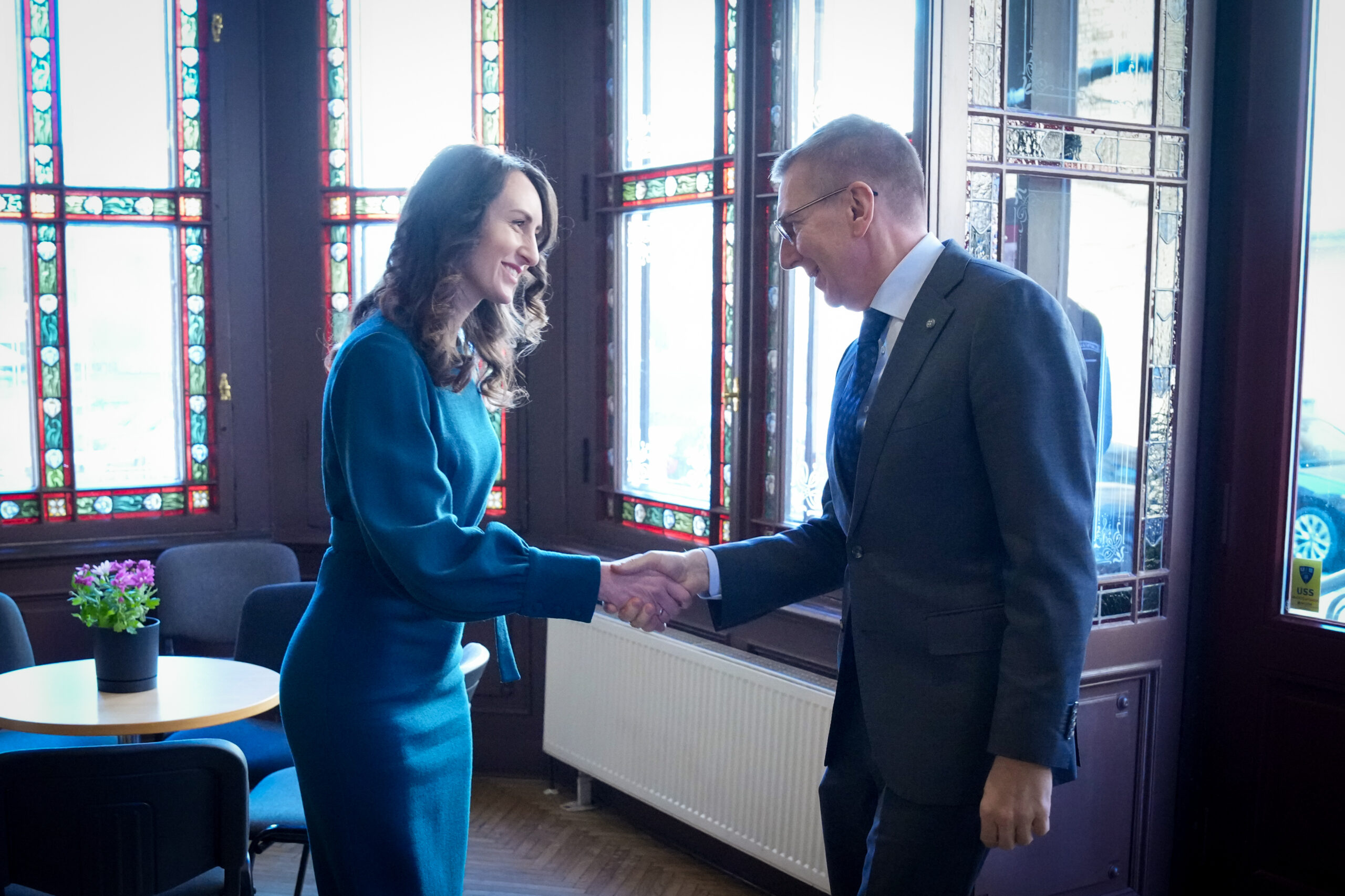 Valsts prezidents Edgars Rinkēvičs un tiesībsardze Karina Palkova